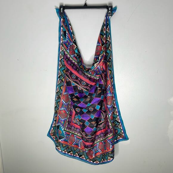 Multicolored Patterned Polyester Square Scarf - Picture 1 of 2